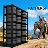 SYLOUGH 55.12" W Father&I 6-Shelf Industrial Adjustable Heavy-Dudy Tall Metal Garage Storage Shelves Shelving Units/Steel Wire Rack System (Commercial) for Basement/Shop, 84" H*55.12" W*24" D*, Black SYLOUGH