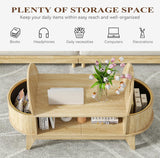 Fsbecl 46.45'' Oval Coffee Tables for Living Room, Mid Century Modern Coffee Table with Storage, Wood Fluted Accent Center Table with Flip-Top Lids for Home,Office (Wood Color) Fsbecl