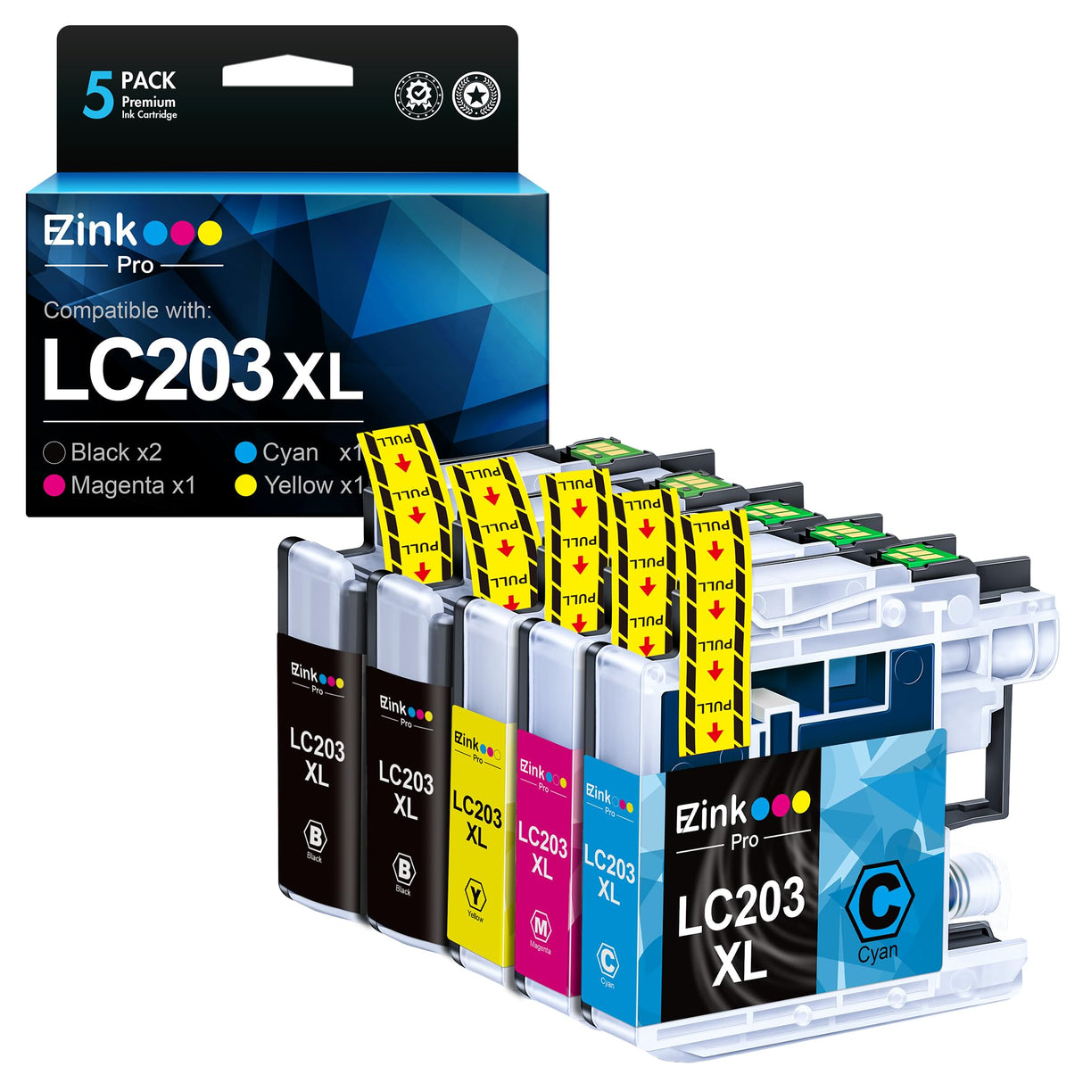 E-Z Ink Pro LC203 Compatible Ink Cartridges Replacement for Brother LC203XL LC201 LC201XL to use with MFC-J480DW MFC-J880DW MFC-J4420DW MFC-J680DW MFC-J885DW (Black, Cyan, Magenta, Yellow, 5 Pack) E-Z Ink Pro