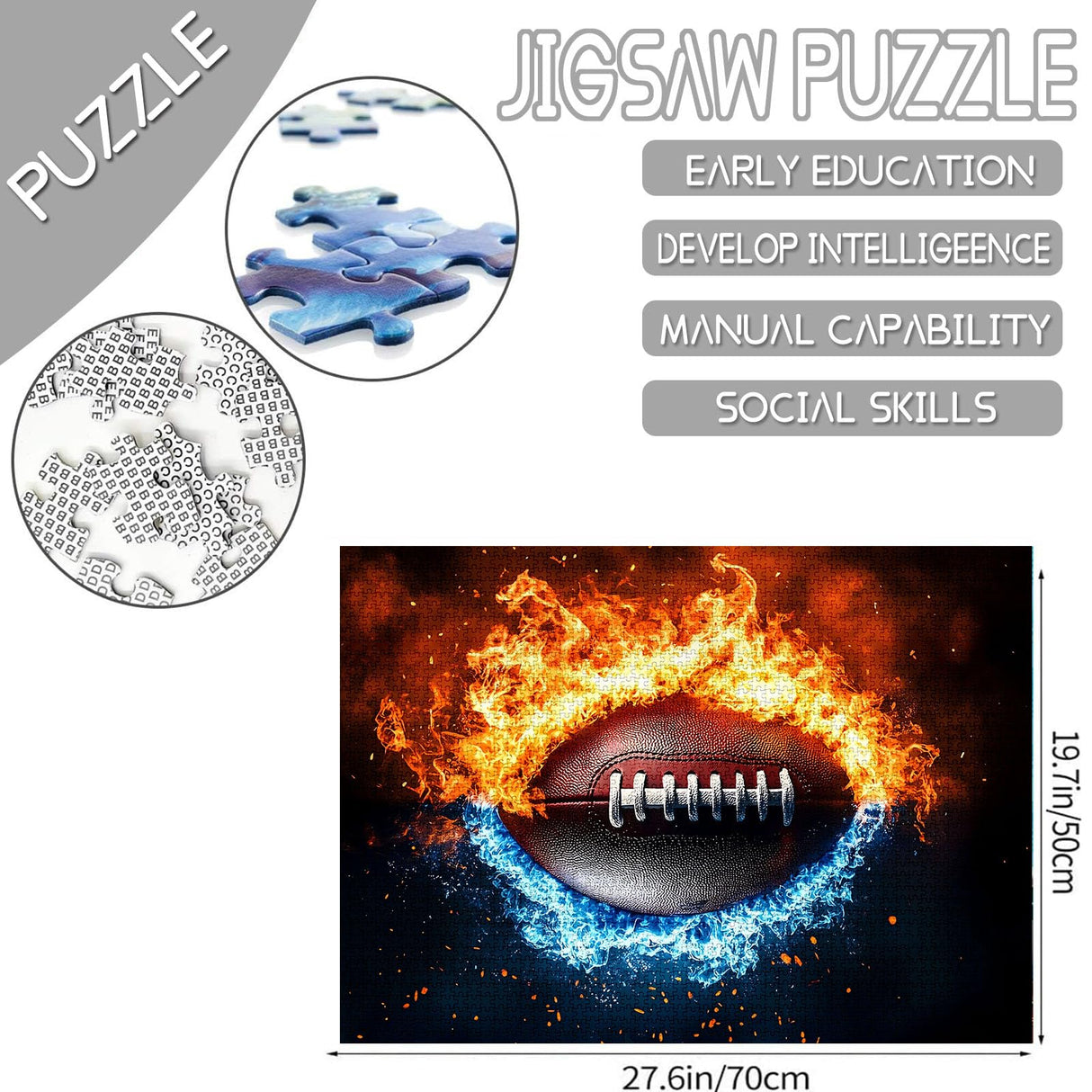 Tucocoo 1000 Piece Jigsaw Puzzles for Adults American Football Jigsaw Puzzle Fantasy Fire Art 1000 Pieces Puzzles for Challenging Family Activity Educational Game DIY Crafts Puzzle Wall Decor Gifts Tucocoo