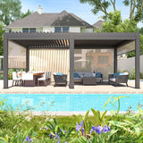 YOLENY Louvered Pergola and 6 Pull-Down Screens, 10x20FT All Aluminum Pergola with Adjustable Rainproof Roof, Outdoor Sun Shade Shelter for Patio, Weatherproof, Dark Gray YOLENY