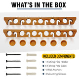 Rush Creek Creations 11-Rod Wall or Ceiling Fishing Rod Storage Rack, Vertical or Horizontal Garage Fishing Rod Holder with 11 Rod Capacity, Light Wood Grain Rush Creek Creations