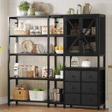 HAUOMS Corner Bookshelf, 5 Tier Industrial Convertible Bookshelf with 6 Fabric Drawers, Corner Bookcase Large L Shaped Storage Display Shelf for Home Office, Living Room, Kitchen, Black HAUOMS