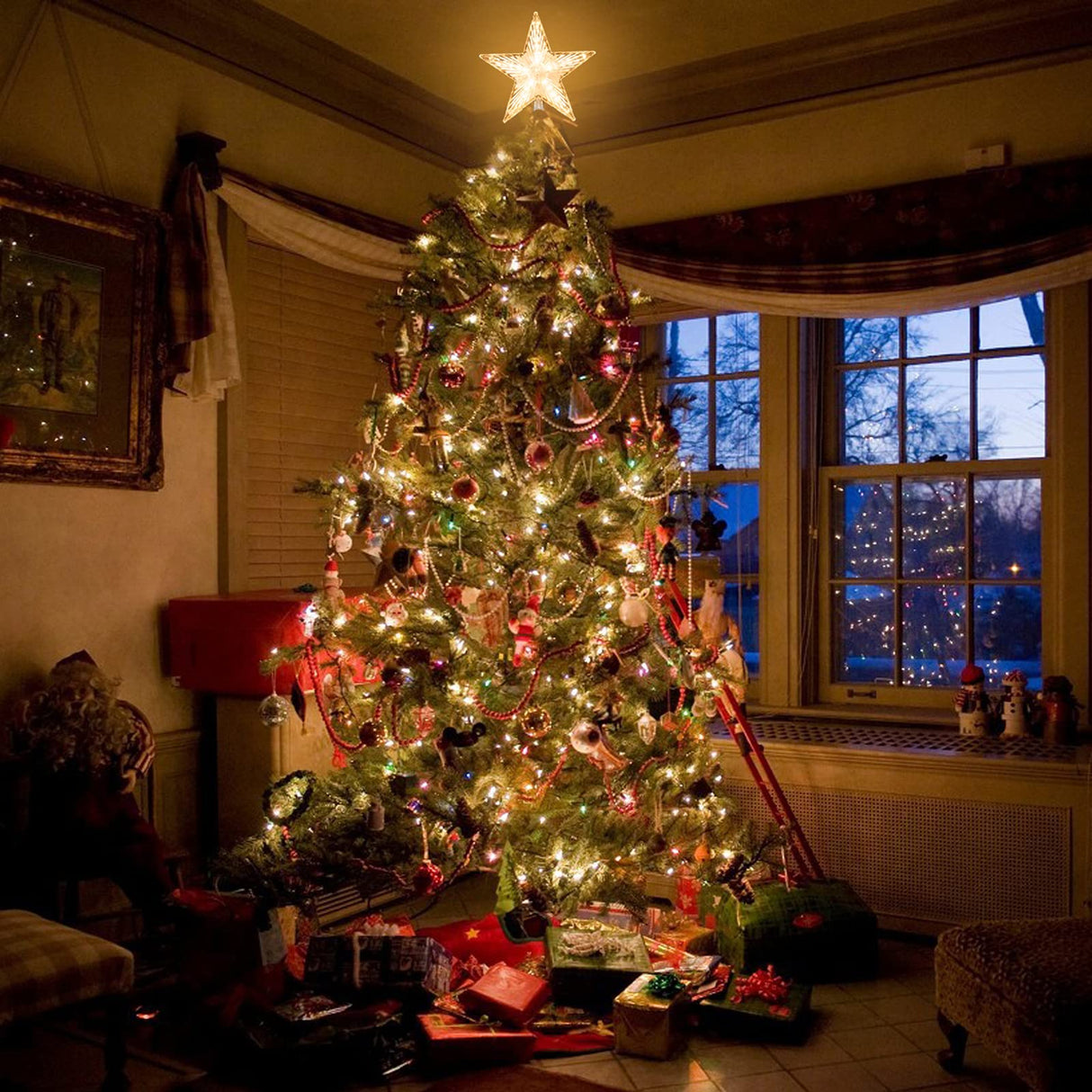 Christmas Tree Topper Star Warm White Light Christmas Tree Decor for Christmas Holiday Home Fit for General Size Xmas Tree, 8.7 Inch LAWOHO