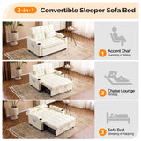 VINGLI Beige Futon Sofa Bed Convertible Loveseat Sleeper Couch, Faux Leather Pullout Sofa Fold Out Couch Bed with USB Ports, Cup Holders, Armrest for Living Room, Bedroom Apartment Room VINGLI