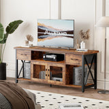 ALLSTAND TV Stand for 55 60 65 Inch TV, Entertainment Center with Fabric Drawers & Storage Cabinets, Industrial Media Console Table with Soundbar Shelf for Living Room, Bedroom, 55 Inches Rustic Brown ALLSTAND