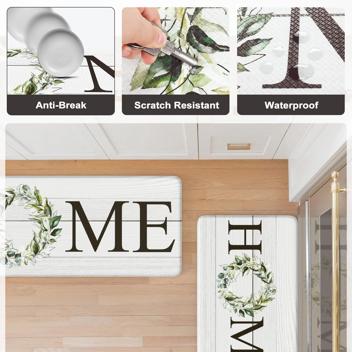 KIMODE Farmhouse Kitchen Mat 2PCS Anti Fatigue Kitchen Rugs Non-Skid Waterproof Kitchen Floor Mat Cushioned Comfort Standing Mat for Office,Laundry,Sink,Home KIMODE