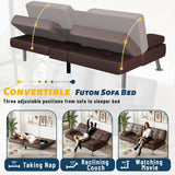 Furmax Futon Sofa Bed Adjustable Futon Couch Modern Sleeper Sofa Bed for Living Room, Business Office, Recliner Sofa with Cup Holders (PU Leather, Brown) Furmax