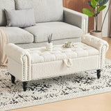 Furniliving Modern Storage Ottoman Bench, Sherpa Bench End of Bed Bench with Solid Wood Legs Upholstered Ottoman Bench with Storage Indoor Bench for Living Room with Rolled Arm, Entryway, White Furniliving