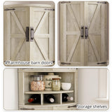 IRONCK Tall Corner Cabinet with 3 Wine Racks, Farmhouse Storage Cabinet with 4 Doors and Adjustable Shelves, Barn Door Design, Corner Bar Cabinet for Living Room, Kitchen, Laundry Room Rustic Maple IRONCK