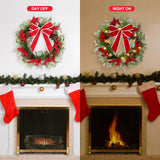 N&T NIETING 20 in Artificial Christmas Wreath for Front Door, Pre-lit Wreaths with Red Bow, Outdoor Christmas Wreaths with Lights Wreath Decorations for Kitchen Wall Home Holiday Xmas Decor N&T NIETING