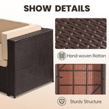 KROFEM 8 Pieces Outdoor Wicker Rattan Patio Furniture Sectional Set, Glass Top Table with Hidden Storage, 7 Sofa Sections, Oversized Cushions, Brown Color Rattan with Beige Cushion KROFEM