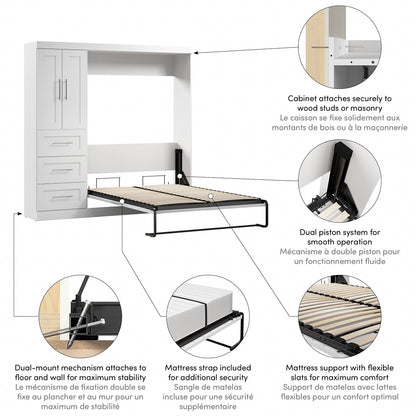 Bestar Pur Full Murphy Bed with Closet Organizer in White - Versatile Space-Saving Solution for Multi-Purpose Rooms - WoodArtSupply