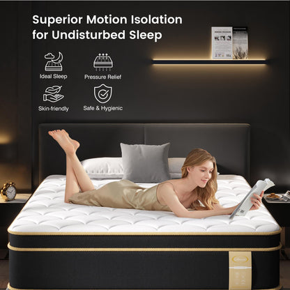 LETMOON California King Size Foam and Spring Hybrid Mattresses, 12 Inch Medium Firm Mattress in a Box with Individual Pocket Coils, Edge Supportive, CertiPUR-US Certified, White