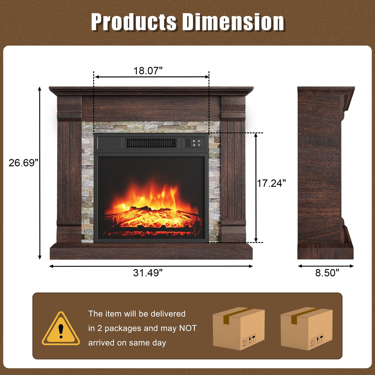 TRONLEE 32" Fireplace Mantel with Stone Brick Textures, 18" Freestanding 1400W Electric Fireplace, Remote Control,Faux Fireplace for Living Room, Study, Bedroom (Walnut, HA230 31.5'' Mantel)