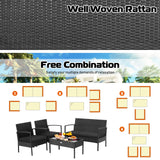 Tangkula 4 Piece Patio Rattan Conversation Set, Outdoor Wicker Furniture Set W/Glass Coffee Table, Solid Steel Structure, Ergonomic Seat, Suitable for Garden, Courtyard, Balcony, Poolside Tangkula
