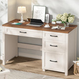 Vabches Farmhouse 47" Executive Desk with 4 Drawers, Computer Desk with File Drawer and Charging Station, Workstation for Home Office, Study.（Unique White） Vabches