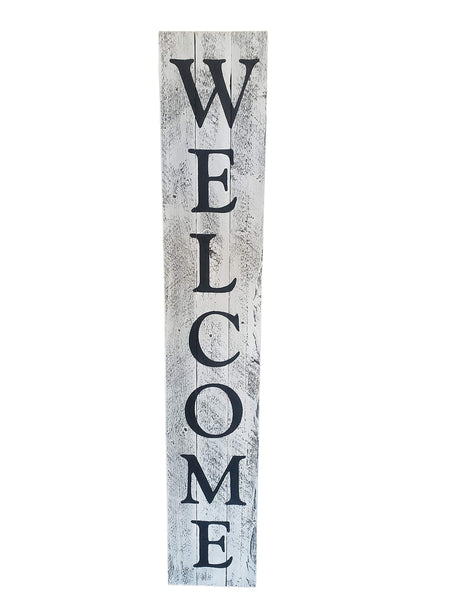 Rockin' Wood Indoor Outdoor Welcome Sign 5 Foot Vertical Rustic Reclaimed Wood Farm House Style for Front Door or Porch, White with Black Lettering Rockin' Wood