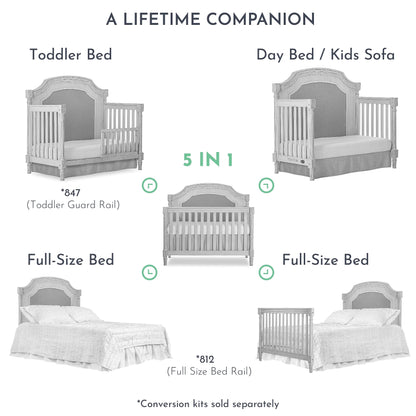 Evolur Julienne 5 in 1 Convertible Crib, Antique Grey Mist 55.5x31.2x51.5 Inch (Pack of 1) - WoodArtSupply