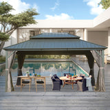 Domi 12' X 16' Hardtop Gazebo, Aluminum Metal Gazebo with Galvanized Steel Double Roof Canopy, Curtain and Netting, Permanent Gazebo Pavilion for Patio, Backyard, Deck, Lawn… domi outdoor living