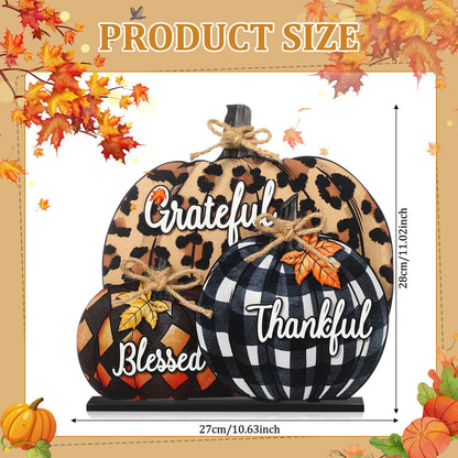 Soaoo Fall Pumpkin Sign Decoration 11 Inch Wooden Pumpkin Table Centerpiece Thanksgiving Autumn Pumpkin Tabletop Sign Blessed Grateful Thankful Sign for Thanksgiving Fall Harvest Home Farmhou - WoodArtSupply