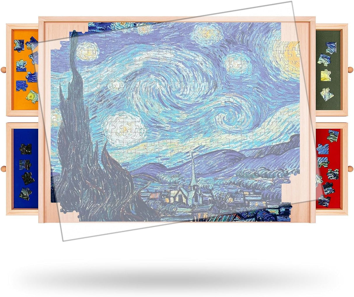 NORBASE Rotating Puzzle Board with Drawers and Cover 30'' x 22'' 1000 Piece Wooden Jigsaw Puzzle Table Lazy Susan Puzzle Boards Portable Lightweight Design NORBASE