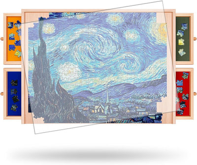 NORBASE Rotating Puzzle Board with Drawers and Cover 30'' x 22'' 1000 Piece Wooden Jigsaw Puzzle Table Lazy Susan Puzzle Boards Portable Lightweight Design