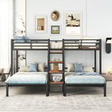 Harper & Bright Designs Metal Triple Bunk Bed with Stairs, 3 Beds Bunk Bed, Twin Over Twin & Twin Bunk Bed with Storage Shelves Staircase, for Kids Teens Adults, Black Harper & Bright Designs