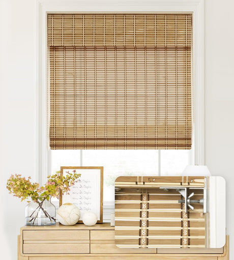 LazBlinds No Tools No Drill Cordless Bamboo Roman Shades, Light Filtering Window Treatment, Roll Up Bamboo Blinds for Windows, 19.5" W x 28" H, Natural 306 LazBlinds