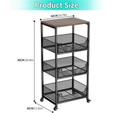 HapiRm Fruit Basket Kitchen Cart - 4-Tier Rolling Storage Cart with Wheels, Fruit Vegetable Basket with Wood Top, Pantry Utility Kitchen Organizer for Fruit Potato Onion Vegetable Bread Snack HapiRm