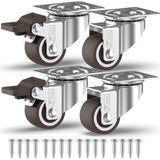GBL 1" Small Caster Wheels with 2 Brakes + Screws - 90Lbs - Low Profile Castor Wheels with Brakes - Set of 4 No Floor Marks Silent Casters - Mini Wheels for Cart and Furniture GBL