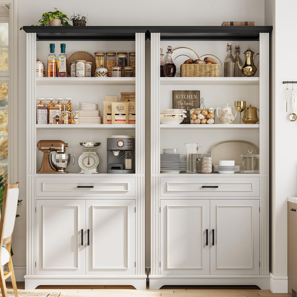 SEDETA Farmhouse Bookshelves and Bookcases with Doors and Drawer, Bookshelf with Storage, Floor Standing 6 Shelf Display Storage Shelves 70 in Tall Bookshelf for Home Office, Living Room, White SEDETA