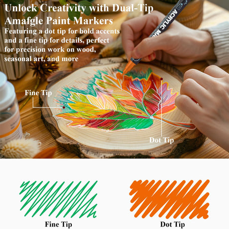 Acrylic Paint Markers, 24 Colors Paint Pens Acrylic Markers, Dual Tip with Dot & Fine Point Acrylic Paint Pens for Rock Painting, Wood, Canvas, Glass, Stone, Ceramic– Art Supplies & Craft Supplies. Amafgle