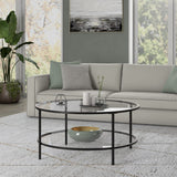 Henn&Hart 36" Wide Round Coffee Table with Glass Top in Blackened Bronze, Modern coffee tables for living room, studio apartment essentials Henn&Hart