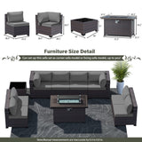 RTDTD Outdoor Patio Furniture Sets with Propane Fire Pit Table, 10 Pieces Outdoor Furniture Patio Sectional Sofa Conversation Sets w/ETL Approved 43" Gas Outdoor Fire Table & Coffee Table (Grey) RTDTD