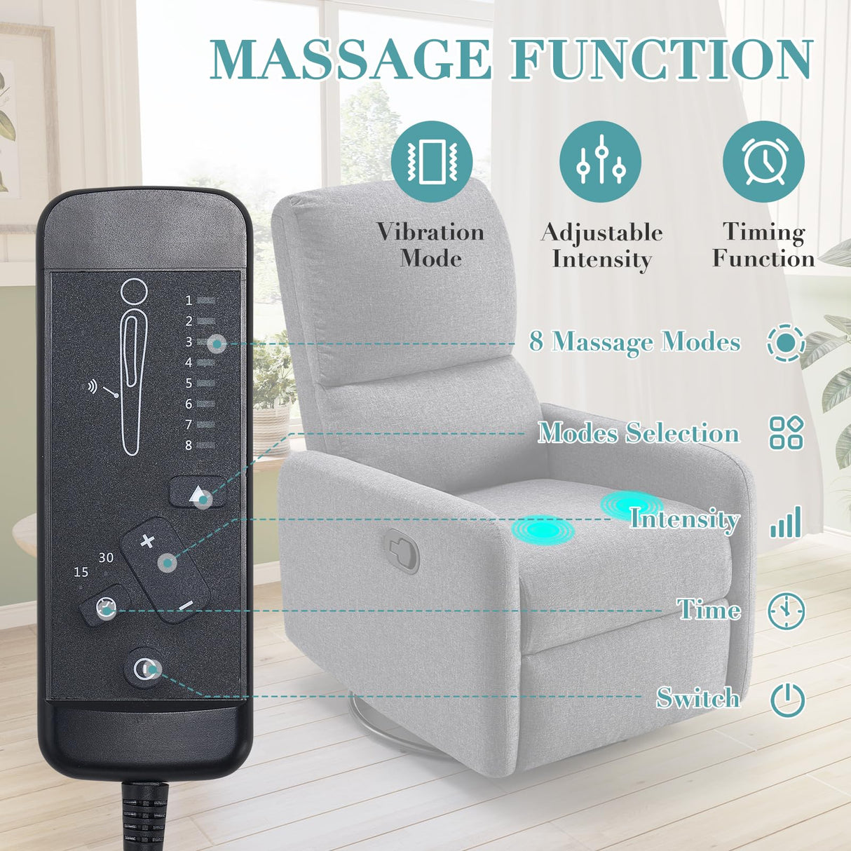 Jocisland Swivel Glider Rocking Recliner Chair for Adults, Nursery Rocker Reclining, Comfy Upholstered Single Sofa Armchair for Living Room Bedroom Nursing, Linen Gray Jocisland