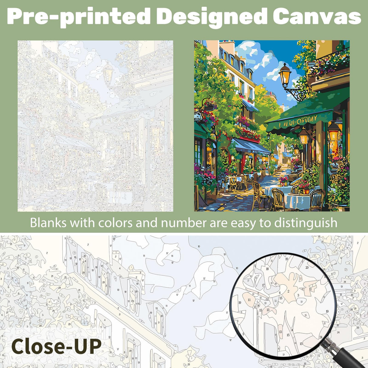 Ceiomez Paint by Numbers Kit for Adults, Street Cafe Paint by Number, Street Paint by Numbers for Adults Beginner for Gift Home Wall Decor 16x20 Inch Ceiomez