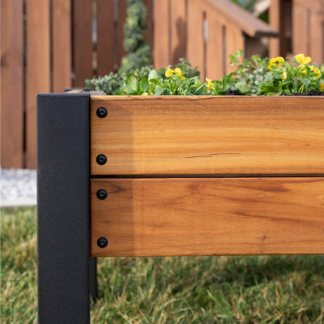 Backyard Discovery 48" Teak Wood Raised Garden Bed Planter Box with Galvanized Steel Legs, Mesh Liner for Outdoor Gardening, Patio, Balcony, Deck, Porch Backyard Discovery