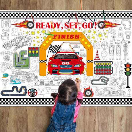 Naozinebi Race Car Coloring Poster for Kids Giant Racing Car Party Coloring Tablecloth Jumbo Coloring Books for kids Classroom Home Birthday Party Supplies Favor Naozinebi