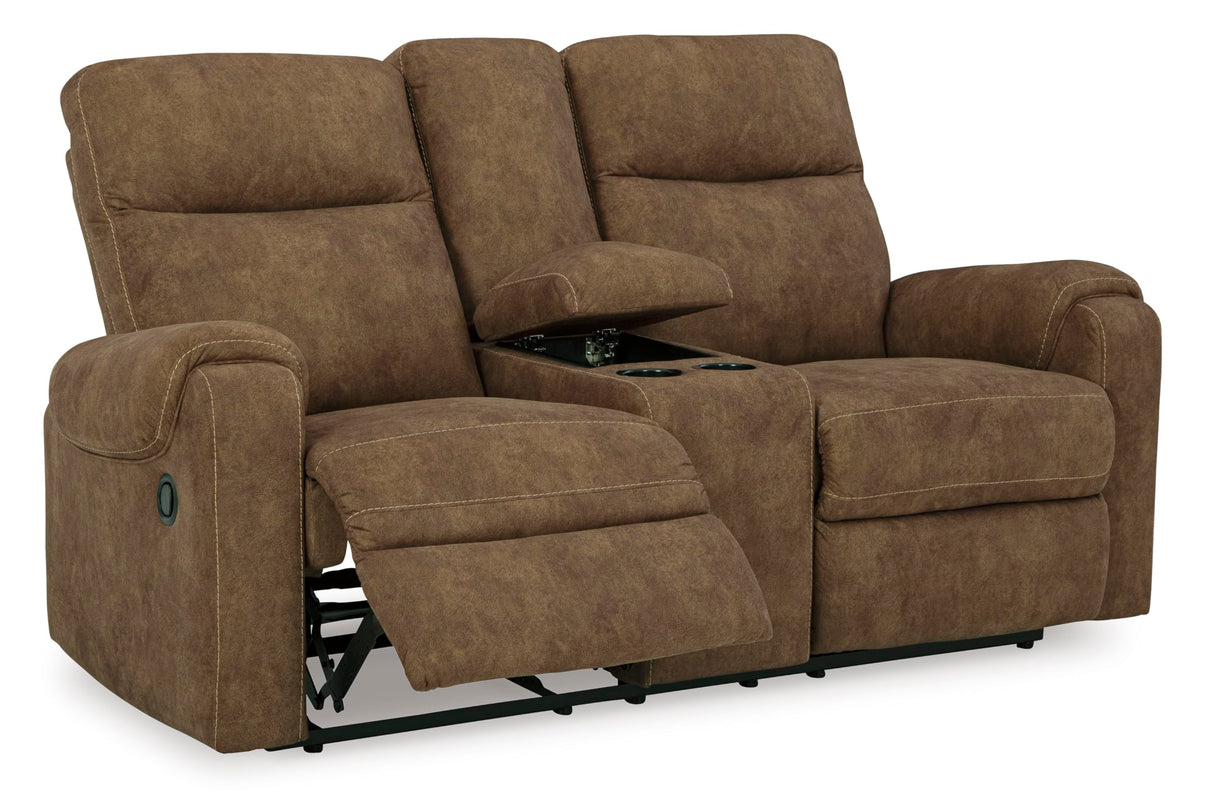 Signature Design by Ashley Edenwold Contemporary Faux Leather Manual Reclining Loveseat with Console, Storage and Cup Holders, Dark Brown Signature Design by Ashley
