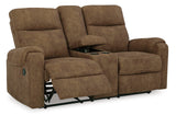 Signature Design by Ashley Edenwold Contemporary Faux Leather Manual Reclining Loveseat with Console, Storage and Cup Holders, Dark Brown Signature Design by Ashley
