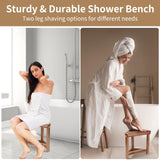 Boulphia Shower Foot Rest 14in, Acacia Wood Shower Stool for Shaving Legs, Waterproof Corner Shower Stool with Storage Shelf for Inside Small Shower Spaces Boulphia