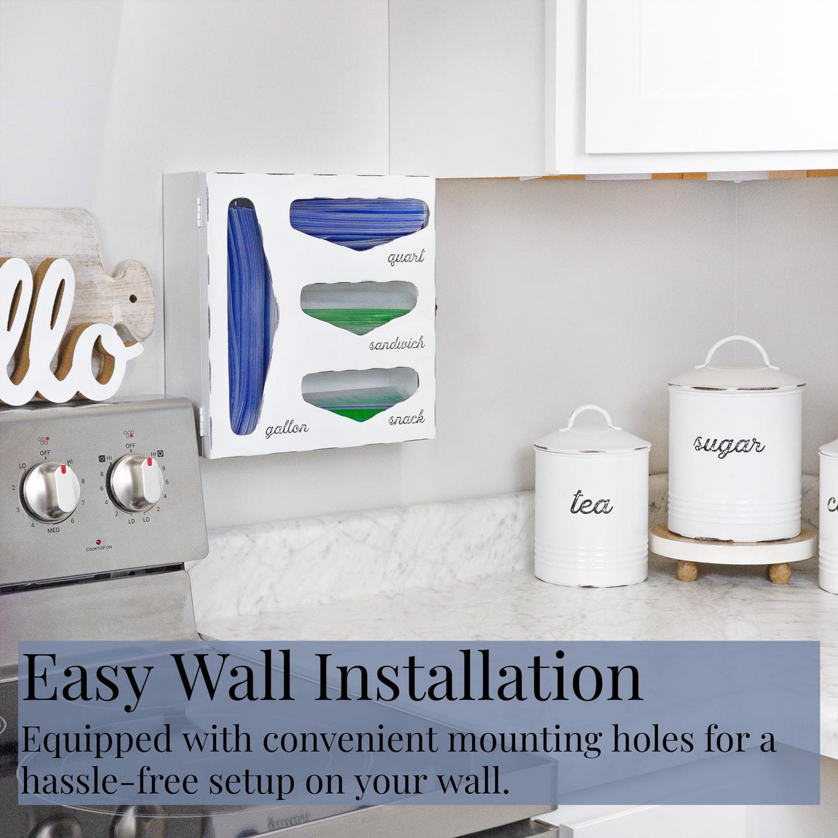 AuldHome Enamelware Kitchen Bag Organizer (White), Farmhouse Style Holder Compatible with Zipper Seal Kitchen Storage AuldHome Design