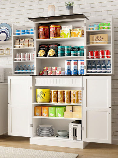 OtterOasis 72" Tall Pantry Cabinet, 31.5" W Larger Farmhouse Kitchen Pantry Cabinet with Barn Doors, Hidden Drawer and 4 Shelves, Wood Versatile Storage Cabinet for Kitchen, Dining Room, Living Room