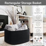 Goodpick Large Blanket Basket Living Room, 21.6" x 14.9" x 11.8" Woven Storage Basket for Blankets, Toys, Rectangle Rope Dirty Clothes Baskets for Nursery, Bedroom, Black Goodpick