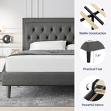 Allewie Full Size Button Tufted Platform/Fabric Upholstered Bed Frame with Adjustable Headboard/Wood Slat Support/Mattress Foundation/Dark Grey (Full) Allewie