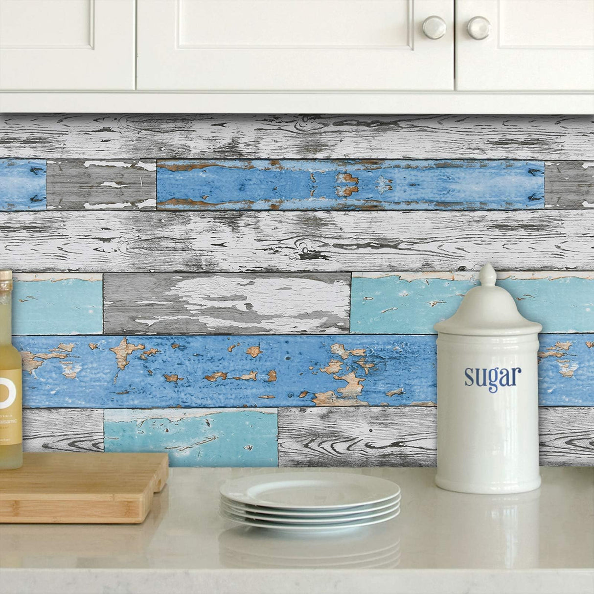 Caltero Wood Plank Wallpaper 17.7" × 236" Blue Distressed Wood Wallpaper Peel and Stick Wood Grain Contact Paper Vintage for Furniture Bedroom Countertop Cabinet Caltero