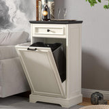 AHB 13 Gallon Tilt Out Trash Cabinet Kitchen Waste Bins, Laundry Hamper Tilt Out Pet Proof Hidden Trash Bin for Kitchen Living Room, Antique White and Black AHB