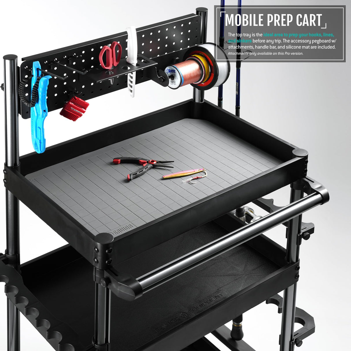 Savior Equipment Mobile Tackle Station Pro 16 Fishing Rod Holder Cart w/Wheels, Adjustable Rack For Different Rod & Reel, 3-Level Fishing Gear Storage Pole Organizer For Garage Home Indoor Use, Black Savior Equipment