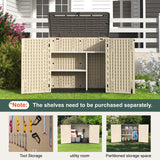 IWDOO 30 Cu.Ft Outdoor Storage Shed, Multi-Purpose Weather-Resistant Utility Shed for Garbage Cans, Lawn Mower, Garden Tools, Waterproof Resin Horizontal Cabinet with Pad-Lockable Doors (Khaki) IWDOO